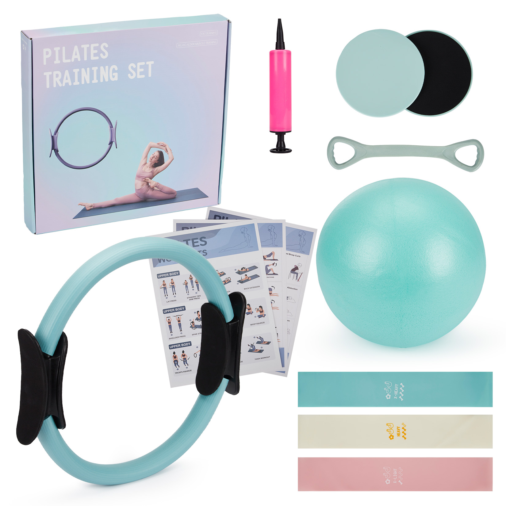 Pilates Bar Kit With Resistance Bands - 필라테스 트레이닝 세트, 6-in-1 필라테스 링,