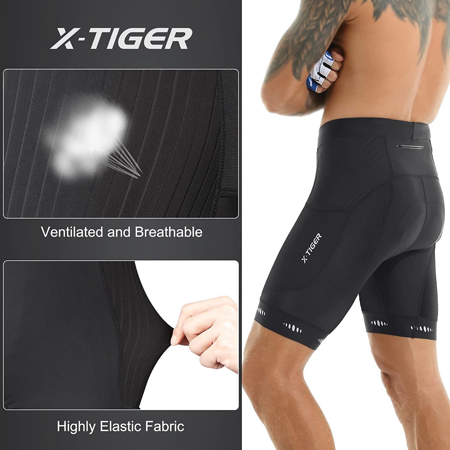 X-TIGER 남성용 사이클링 반바지, 등 포켓 5D  - Padded Cycling Shorts 5D Gel 리뷰 및 가격